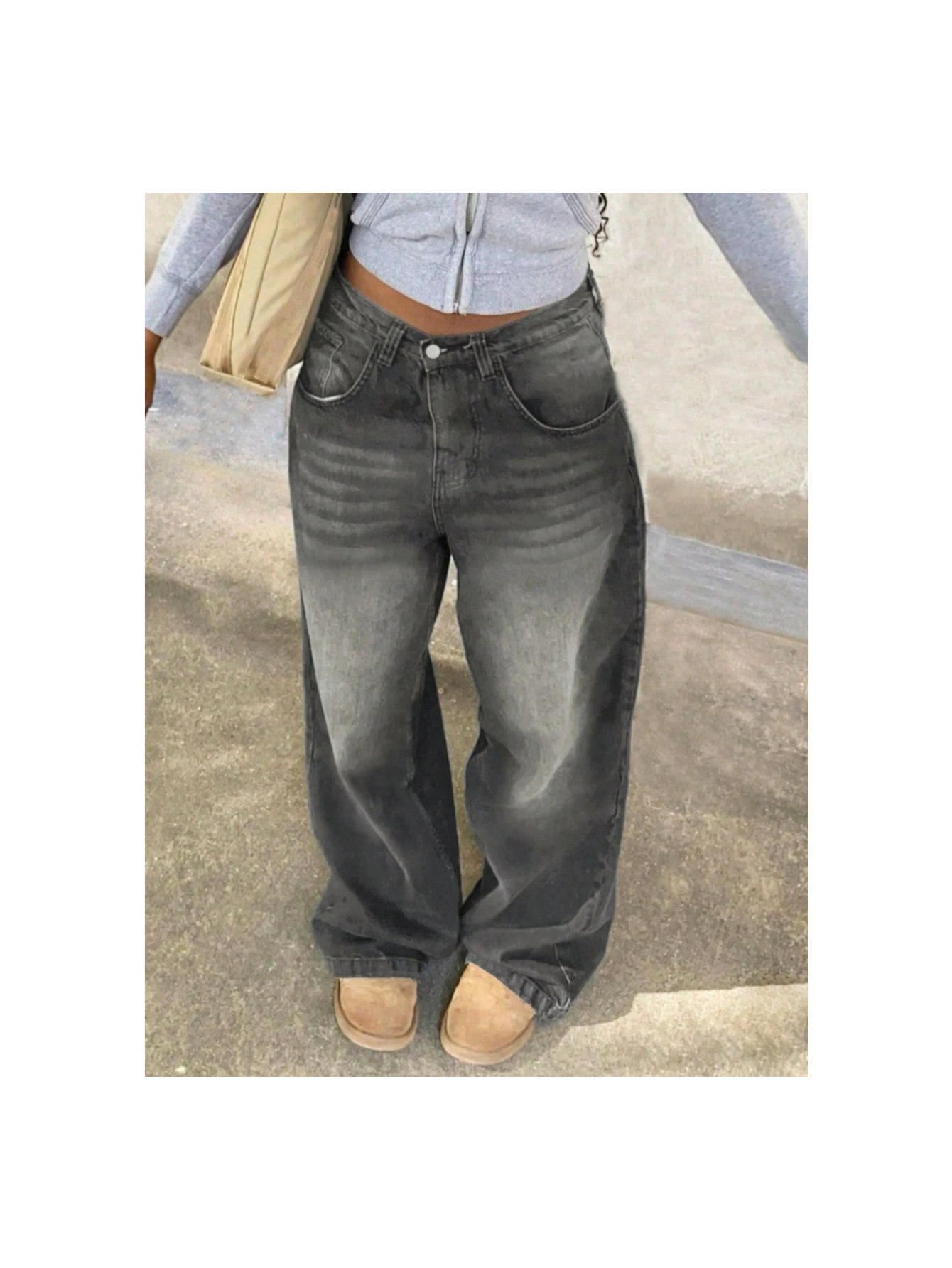 Women'S Loose Casual Straight Leg Mid-Waist Jeans, New European and American Street Style, Spring/Autumn