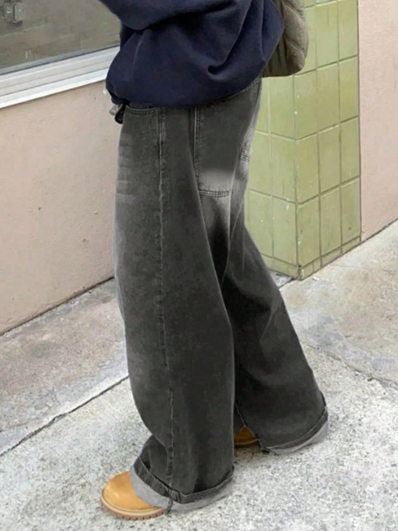 Women'S Loose Casual Straight Leg Mid-Waist Jeans, New European and American Street Style, Spring/Autumn