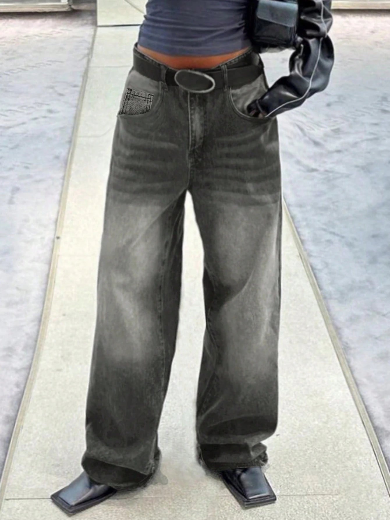 Women'S Loose Casual Straight Leg Mid-Waist Jeans, New European and American Street Style, Spring/Autumn